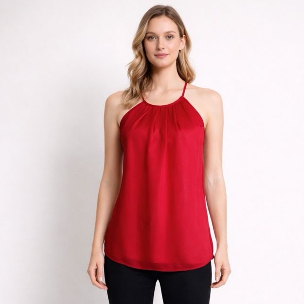 Joise Women’s 100% Silk Red Scoop Neck Shirred Tank Top Blouse Size XS